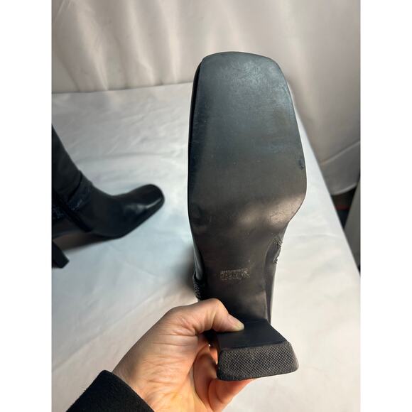 Vintage 90s Vis a Vie black chunky Square Toe Mid calf boot size 8.5 - Picture 9 of 13